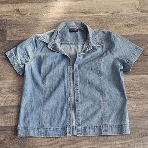 New York & Co. Denim Short Sleeve Shirt Women Size XL